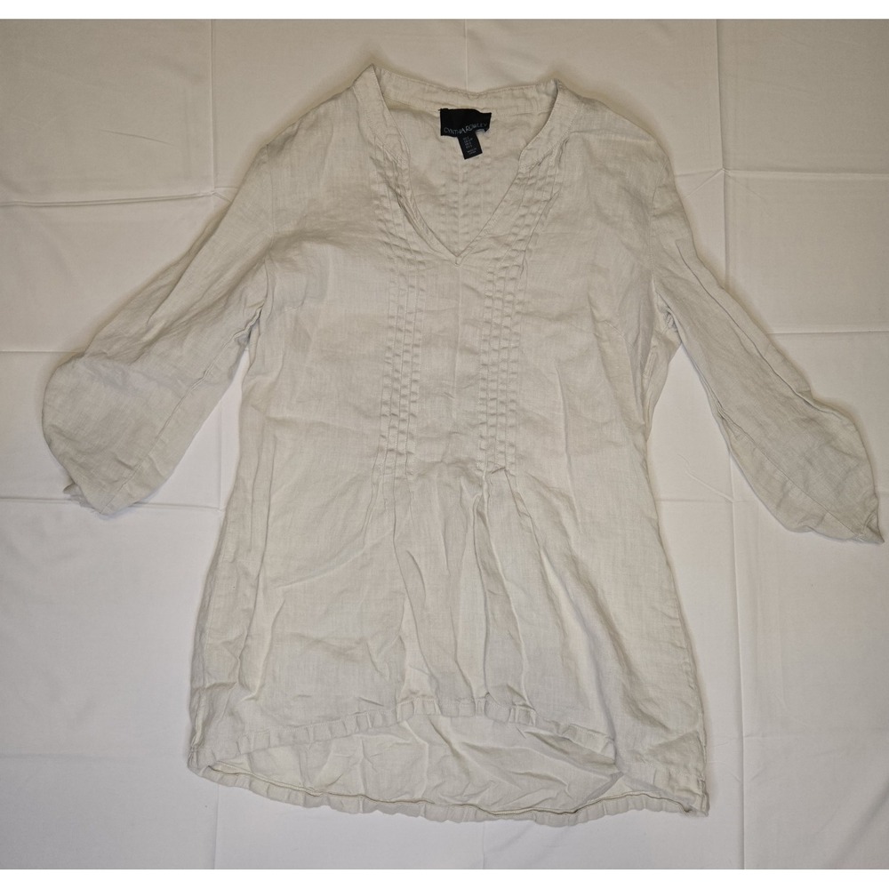 Cynthia Rowley 100% Linen Tunic Womens Small Off-White Roll Sleeve Pullover
